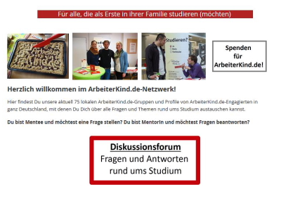 Bildschirmfoto vom ArbeiterKind.de-Netzwerk