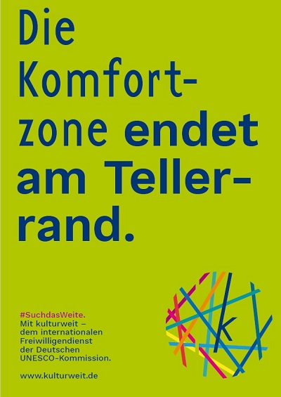 Flyer: Die Komfortzone endet am Tellerrand (Grafik: kulturweit)