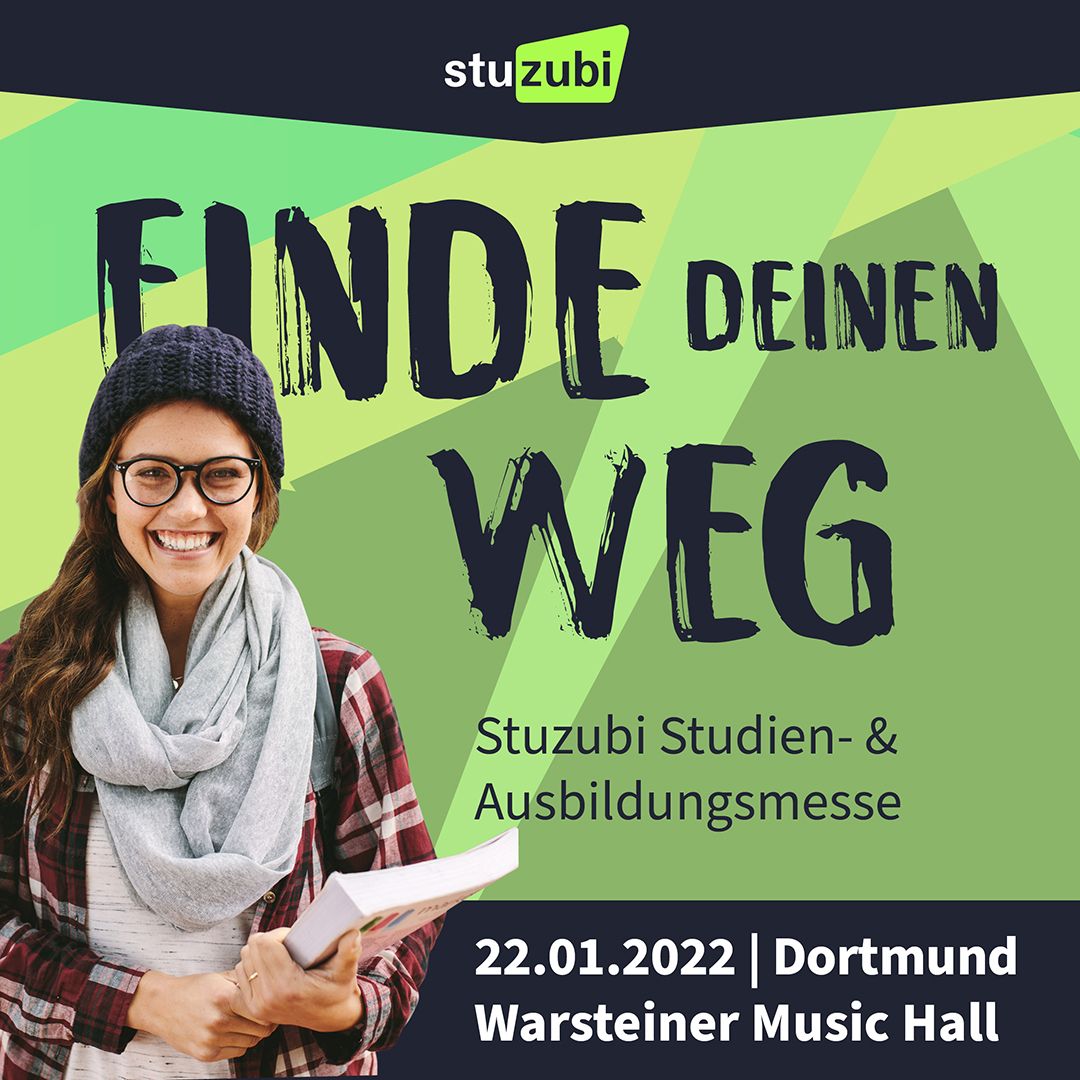 Grafik mit den Daten zur Stuzubi Düsseldorf: 19.9.2020, 10-16 Uhr, Mitsubishi Electric Halle