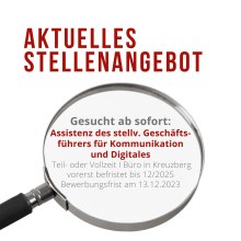 Bild mit Lupe: AKTUELLES STELLENANGEBOT Gesucht ab sofort: Assistenz des stellv. Geschäftsführers für Kommunikation und Digitales Teil- oder Vollzeit I Büro in Kreuzberg vorerst befristet bis 12/2025 Bewerbungsfrist am 13.12.2023